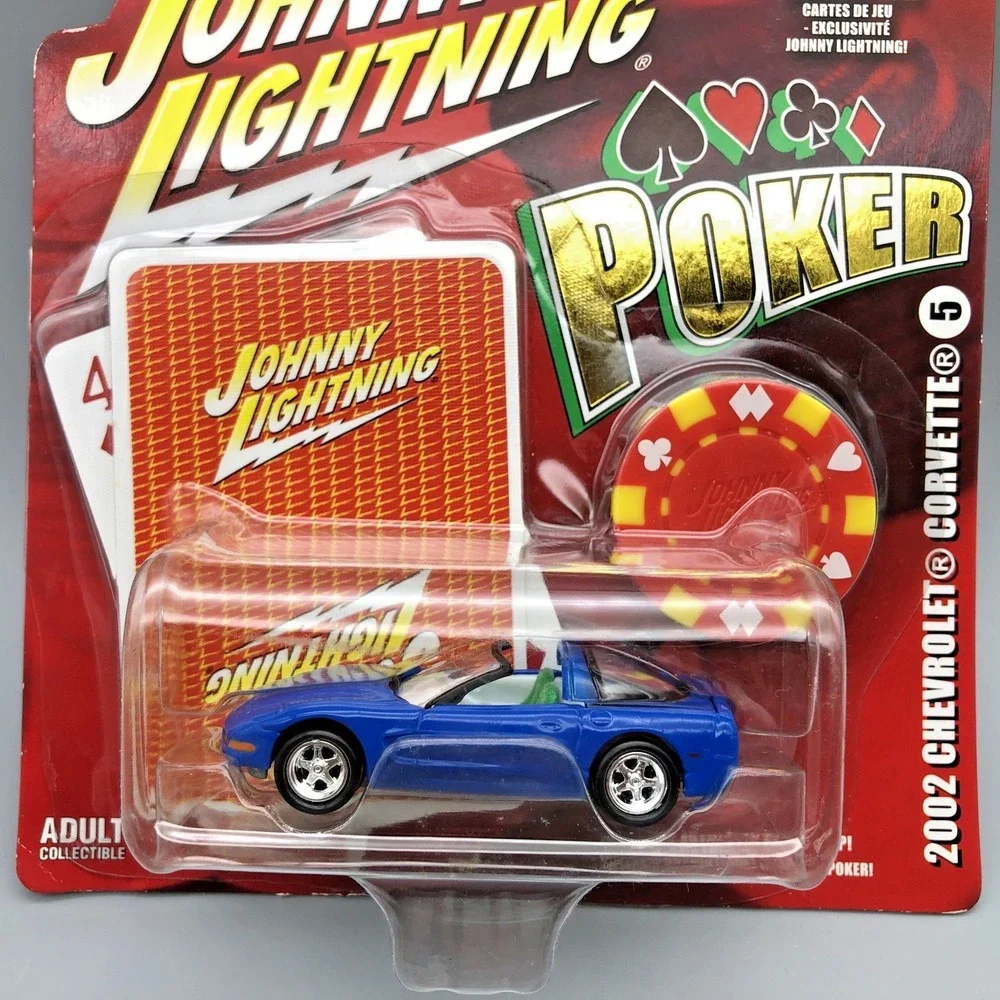 Johnny Lightning Poker 2002 Chevrolet Corvette Blue Diecast 1/64 with Poker Chip